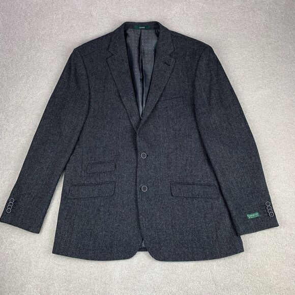 Emerald Isle Weaving Sport Coat Mens 46R Gray Herringbone Wool Blend Handmade - Picture 1 of 16